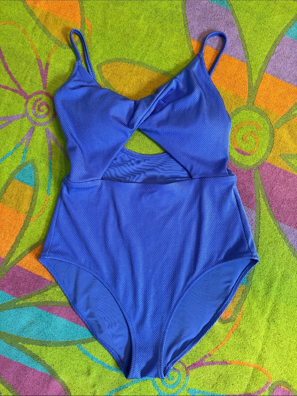 Women's Aerie Shine Pique Full Coverage Blue One Piece Swimsuit - Medium
